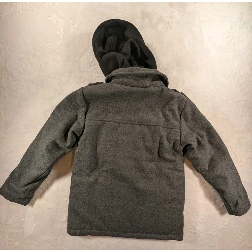 Extreme Outfitters Boys 5/6 Gray Hooded Military Field Jacket Coat ZipWool Blnd